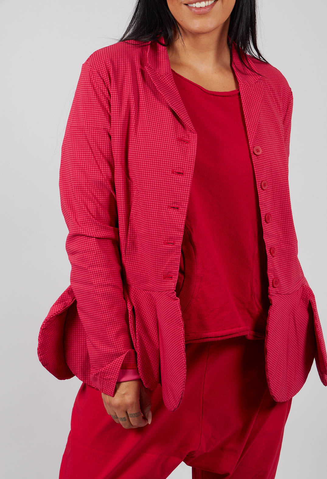 Peplum Hem Jacket in Rose Check - 3441127