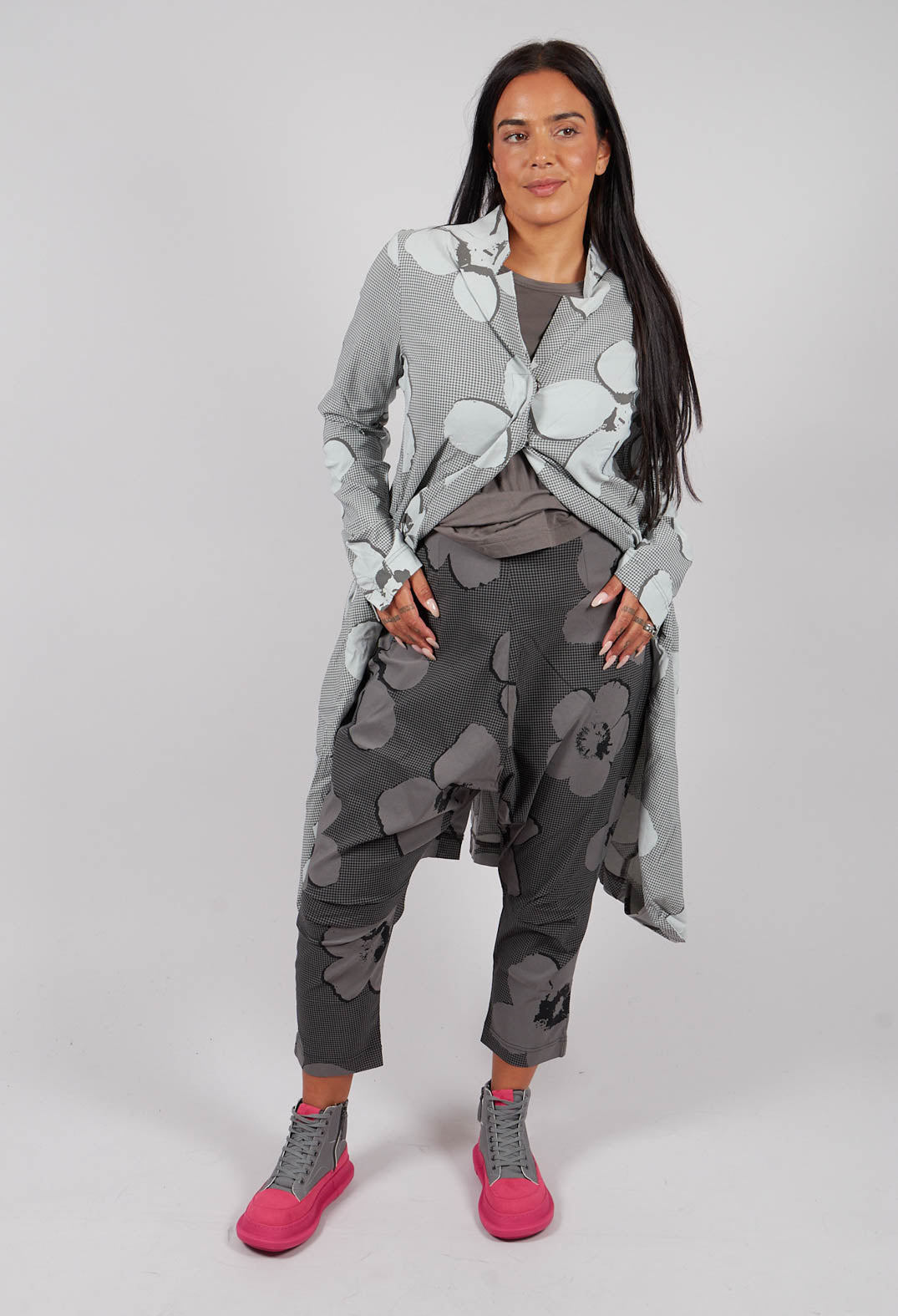 Pull On Drop Crotch Trousers in Black Print - 3440111