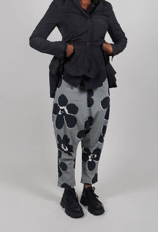 Pull On Drop Crotch Trousers in Black Off White Print - 3440111