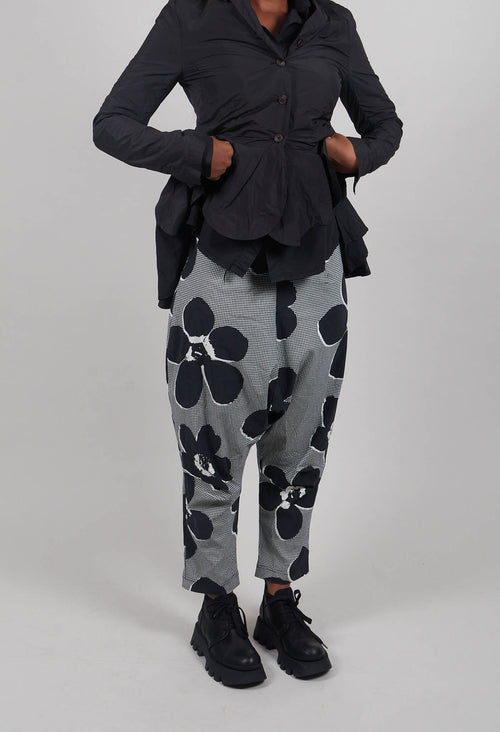 Pull On Drop Crotch Trousers in Black Off White Print - 3440111