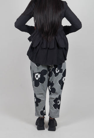 Pull On Drop Crotch Trousers in Black Off White Print - 3440111