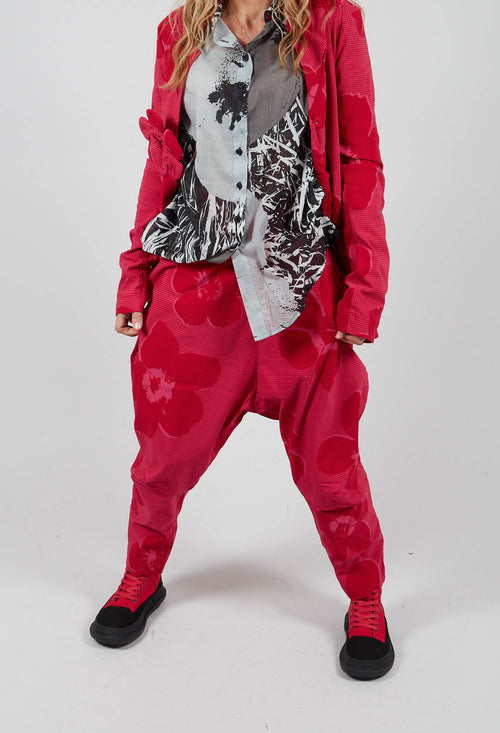 Pull On Drop Crotch Trousers in Rose Print - 3440111