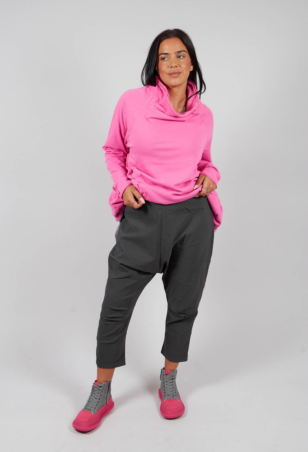 Pull On Drop Crotch Trousers in Black Check - 3440131