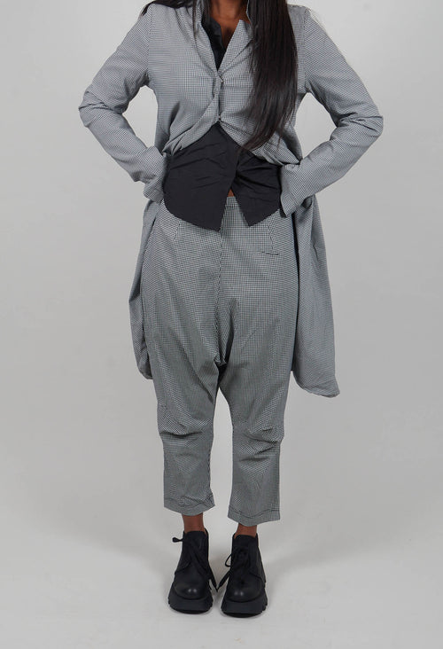 Pull On Drop Crotch Trousers in Black Off White Check - 3440131