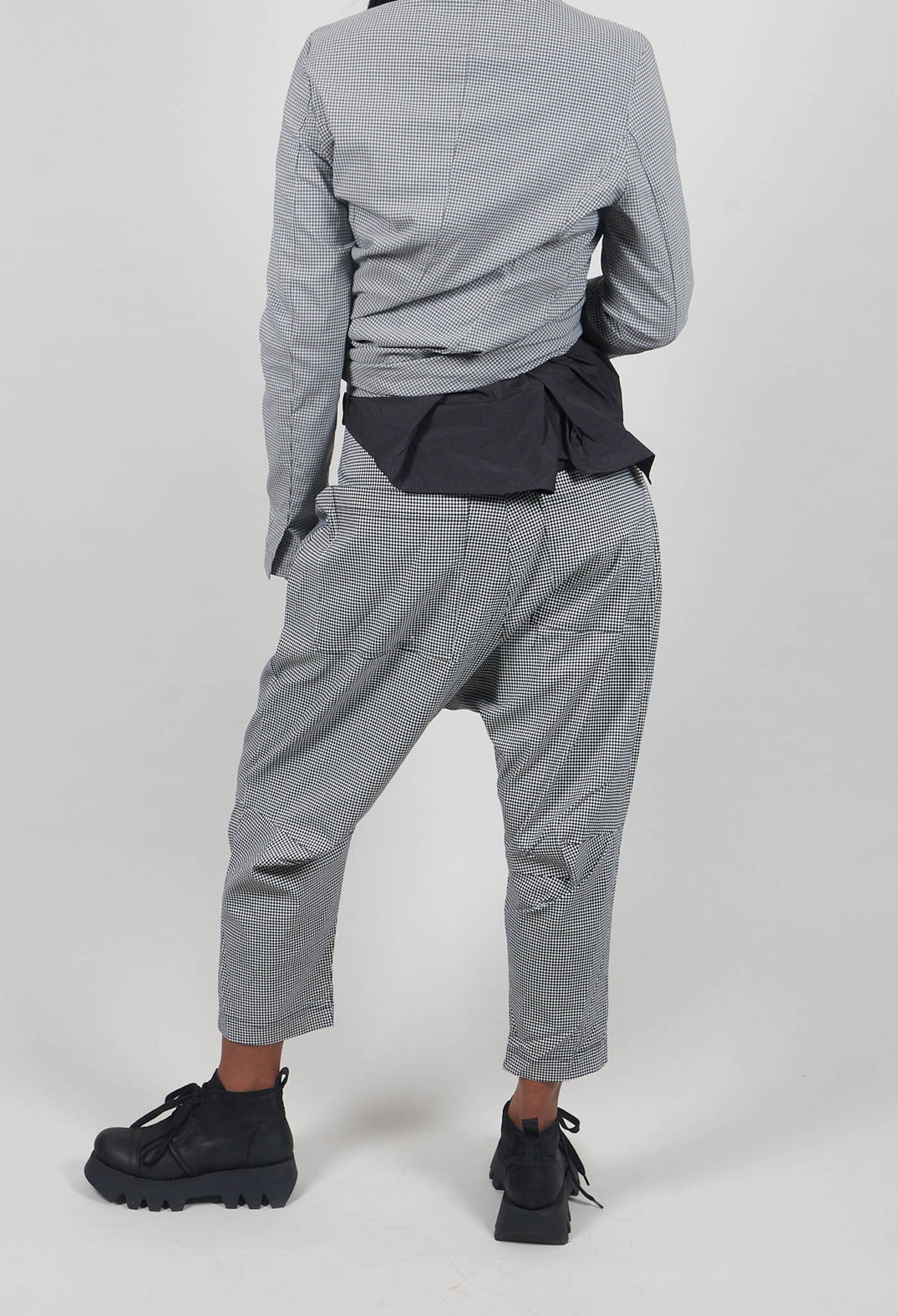 Pull On Drop Crotch Trousers in Black Off White Check - 3440131
