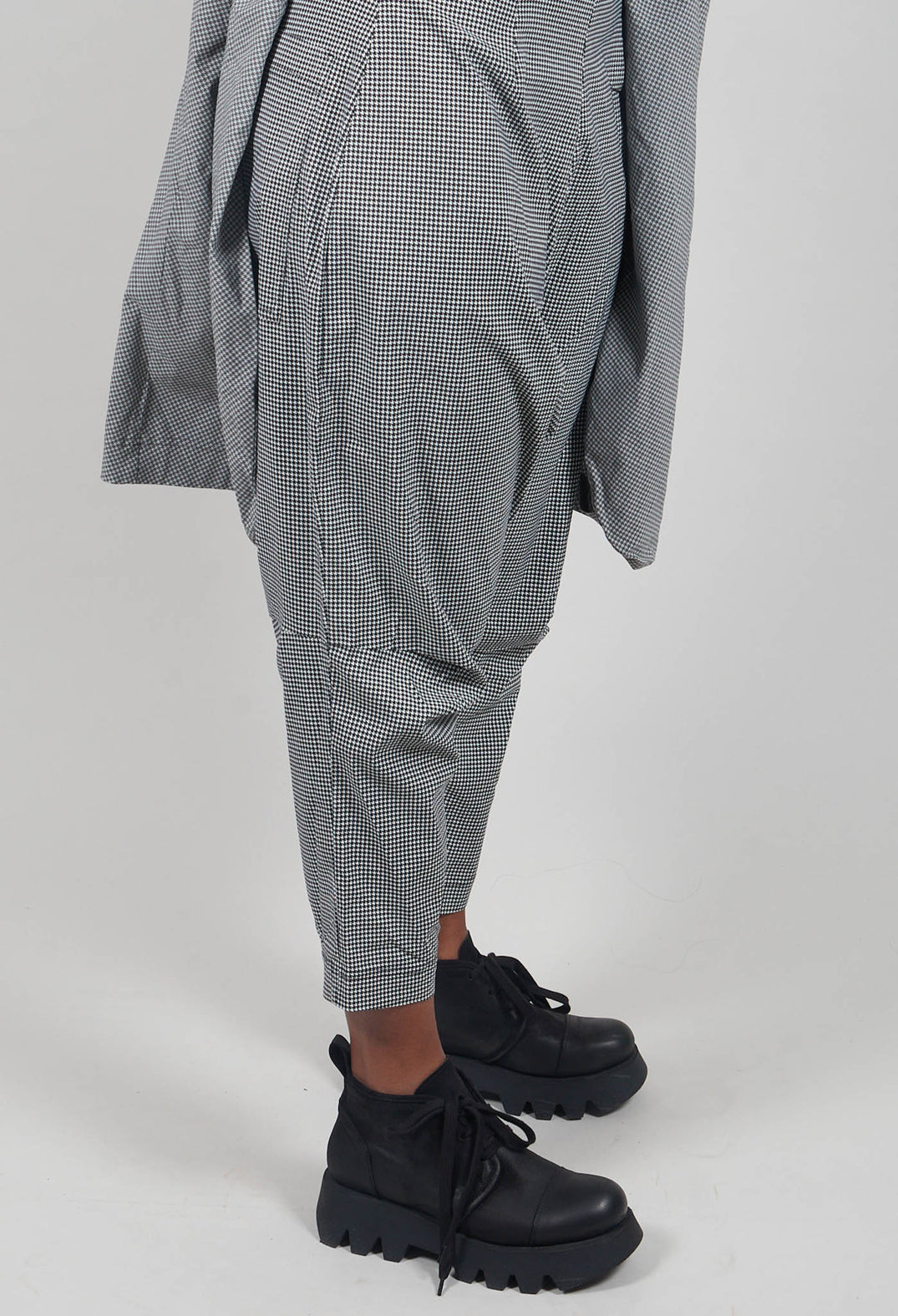 Pull On Drop Crotch Trousers in Black Off White Check - 3440131