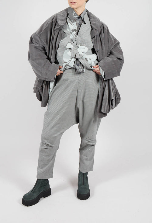 Pull On Drop Crotch Trousers in Dark Grey Check - 3440131