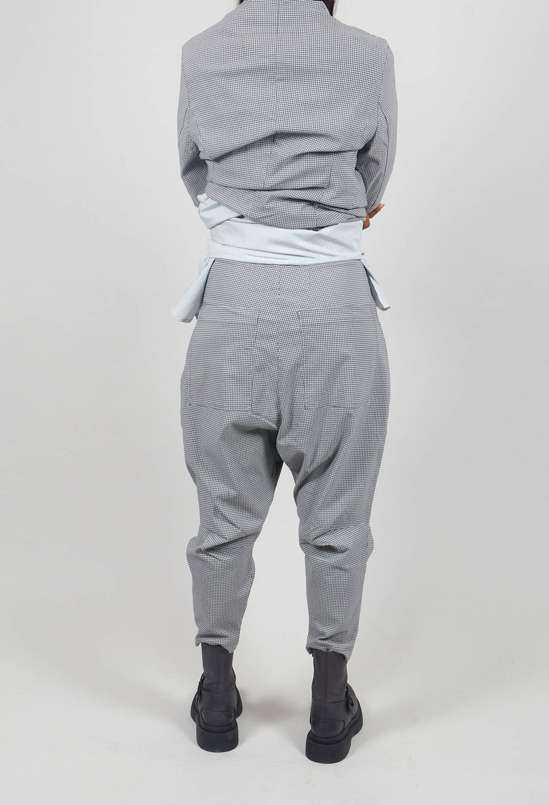 Pull On Drop Crotch Trousers in Dark Grey Check - 3440131
