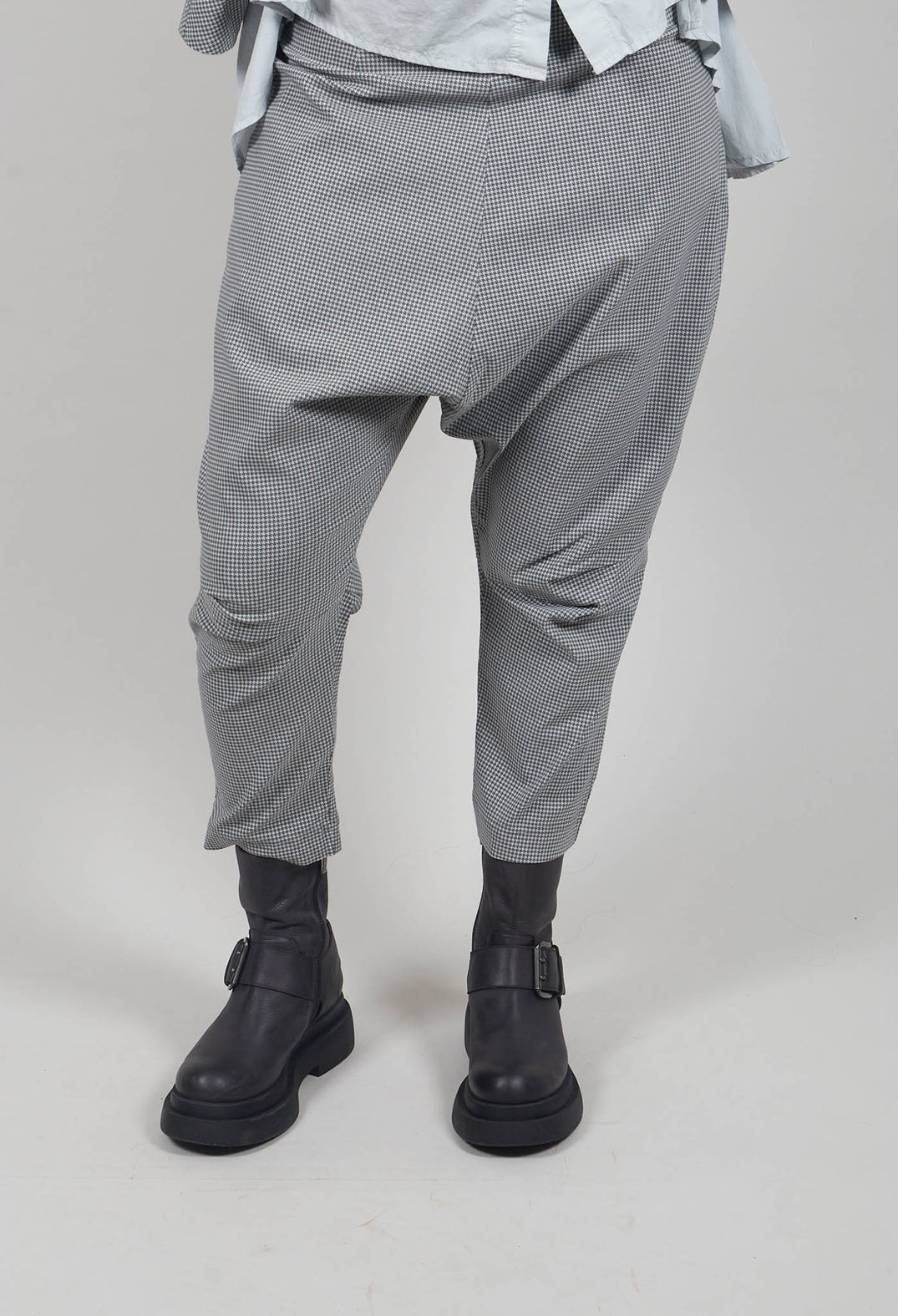 Pull On Drop Crotch Trousers in Dark Grey Check - 3440131