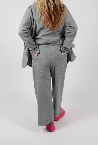 Pull On Cropped Trousers in Black Off White Check - 3440133