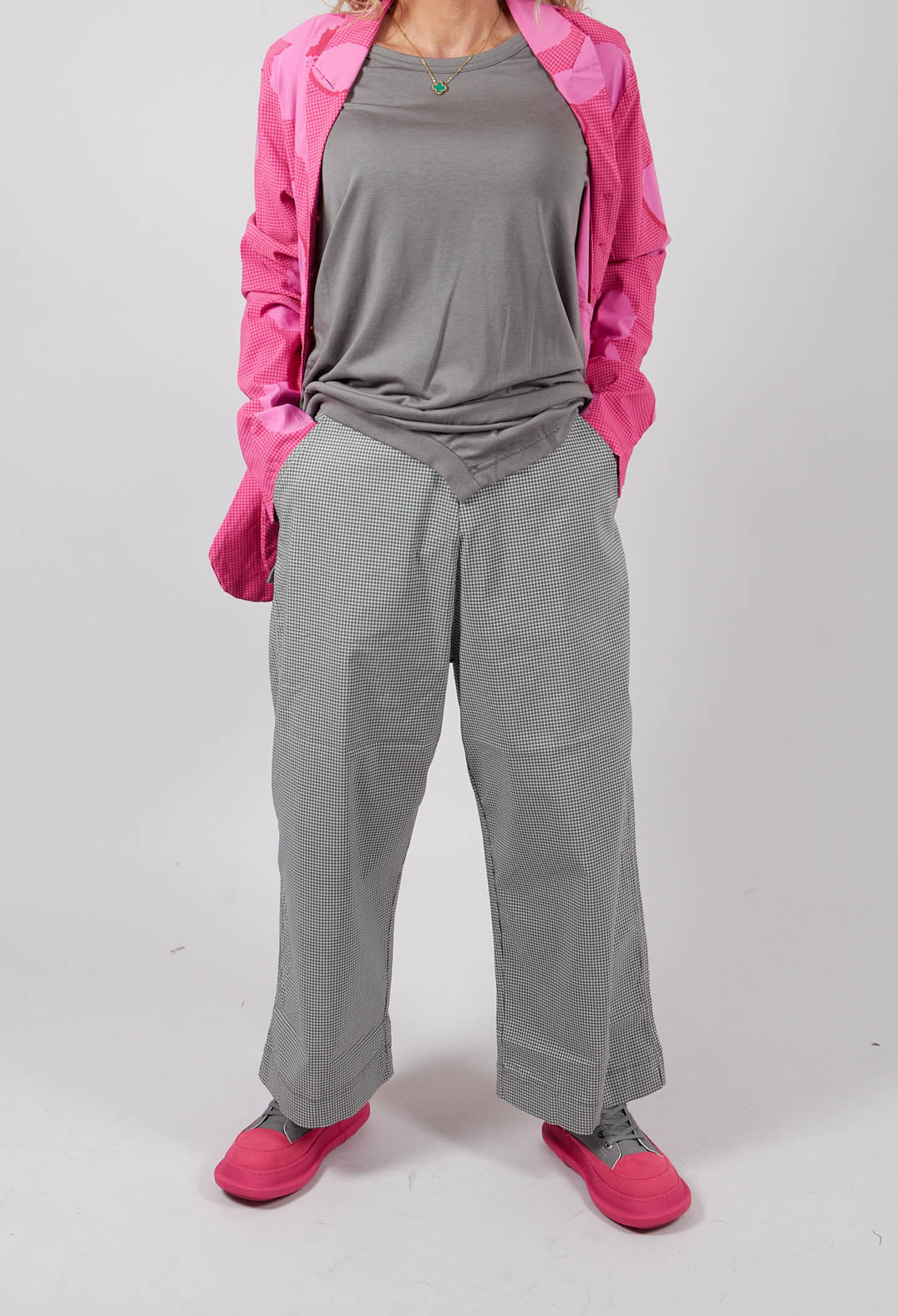 Pull On Cropped Trousers in Dark Grey Check - 3440133
