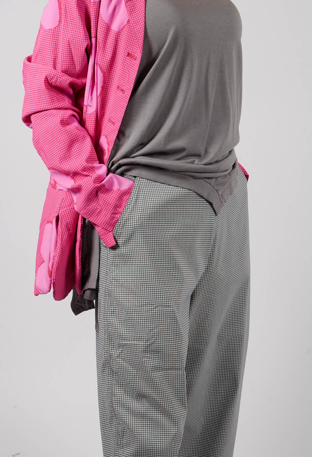 Pull On Cropped Trousers in Dark Grey Check - 3440133