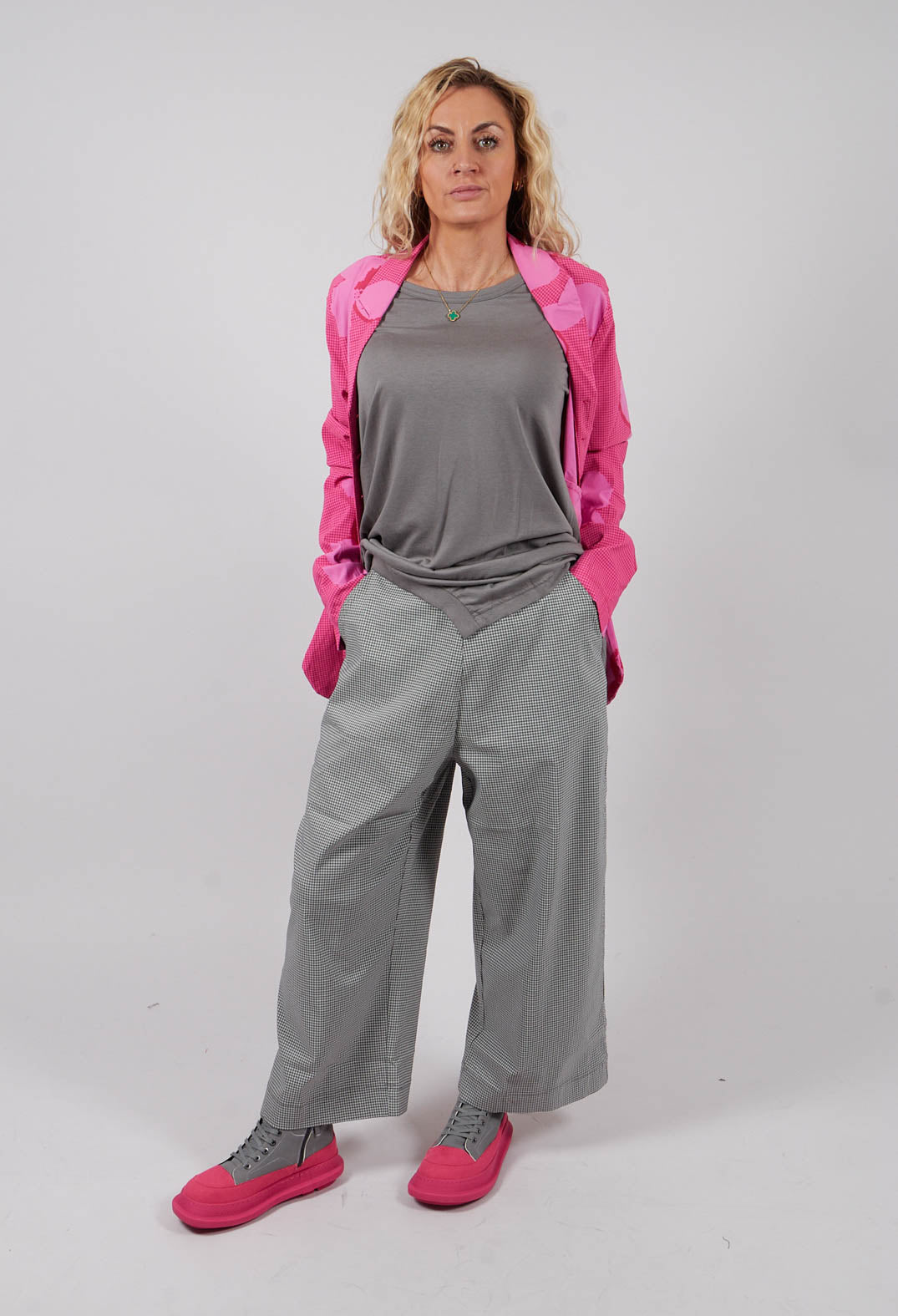 Pull On Cropped Trousers in Dark Grey Check - 3440133