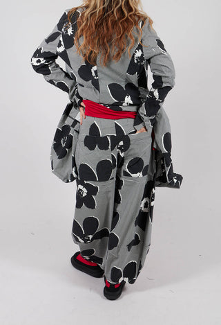 Pull On Tulip Leg Trousers in Black Off White Print - 3440116
