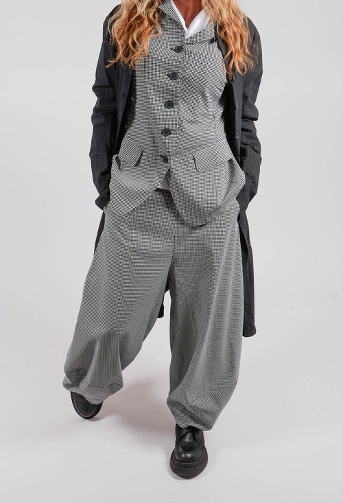 Pull On Tulip Leg Trousers in Black Off White Check - 3440136