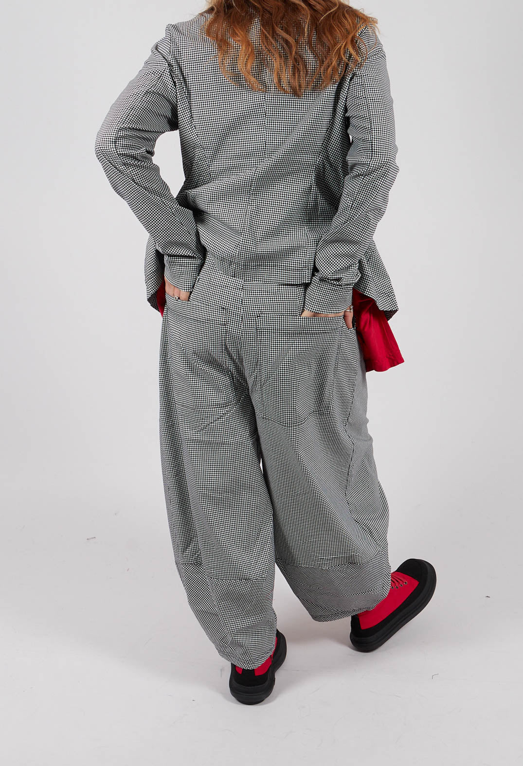 Pull On Tulip Leg Trousers in Black Off White Check - 3440136