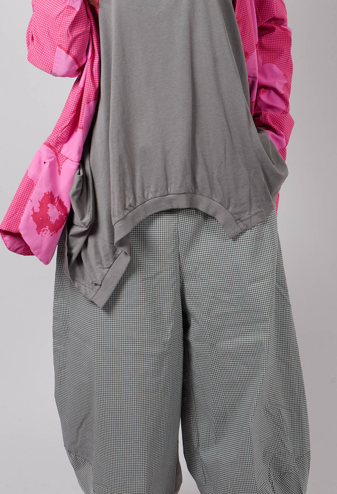 Pull On Tulip Leg Trousers in Dark Grey Check - 3440136