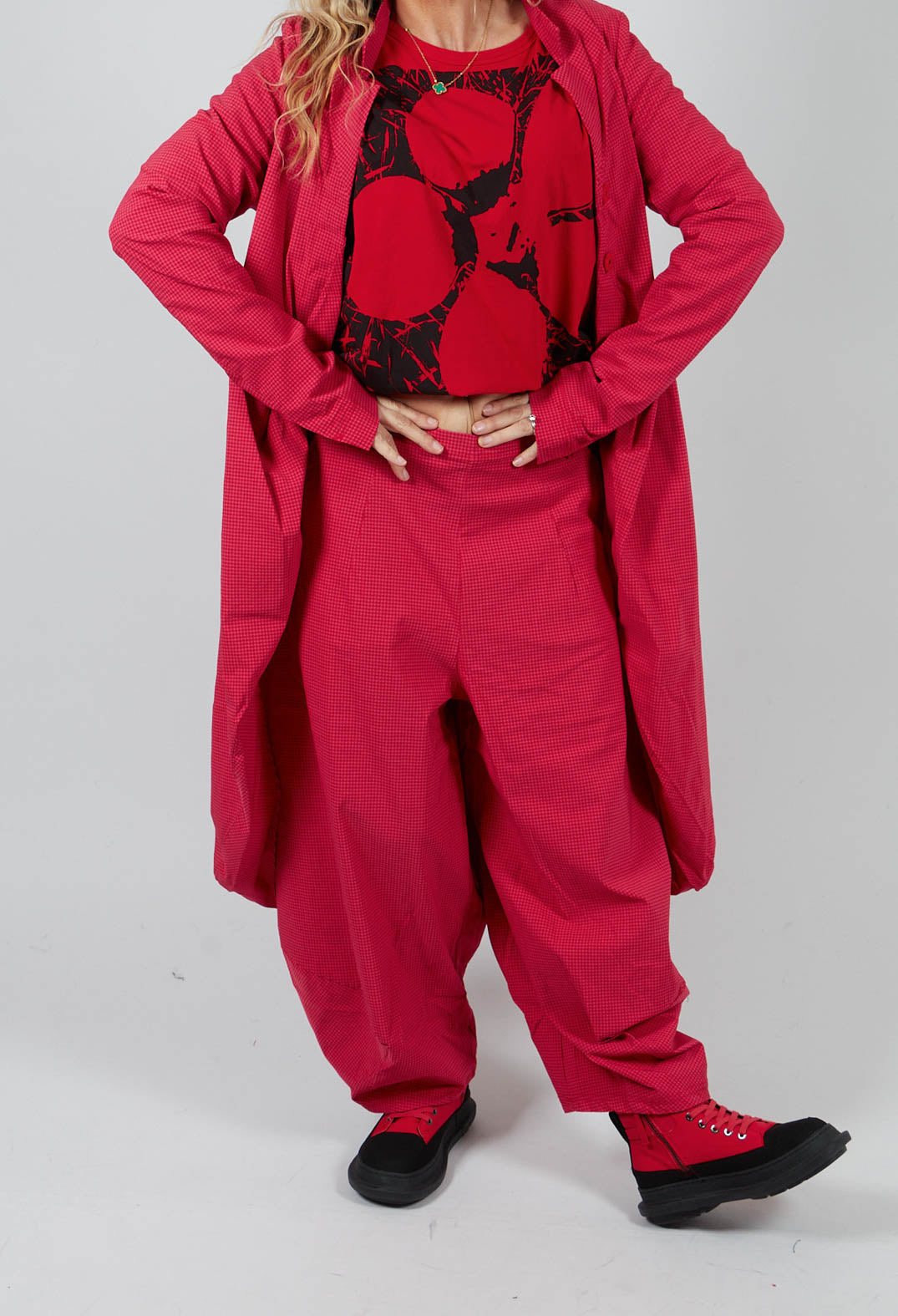 Pull On Tulip Leg Trousers in Rose Check - 3440136