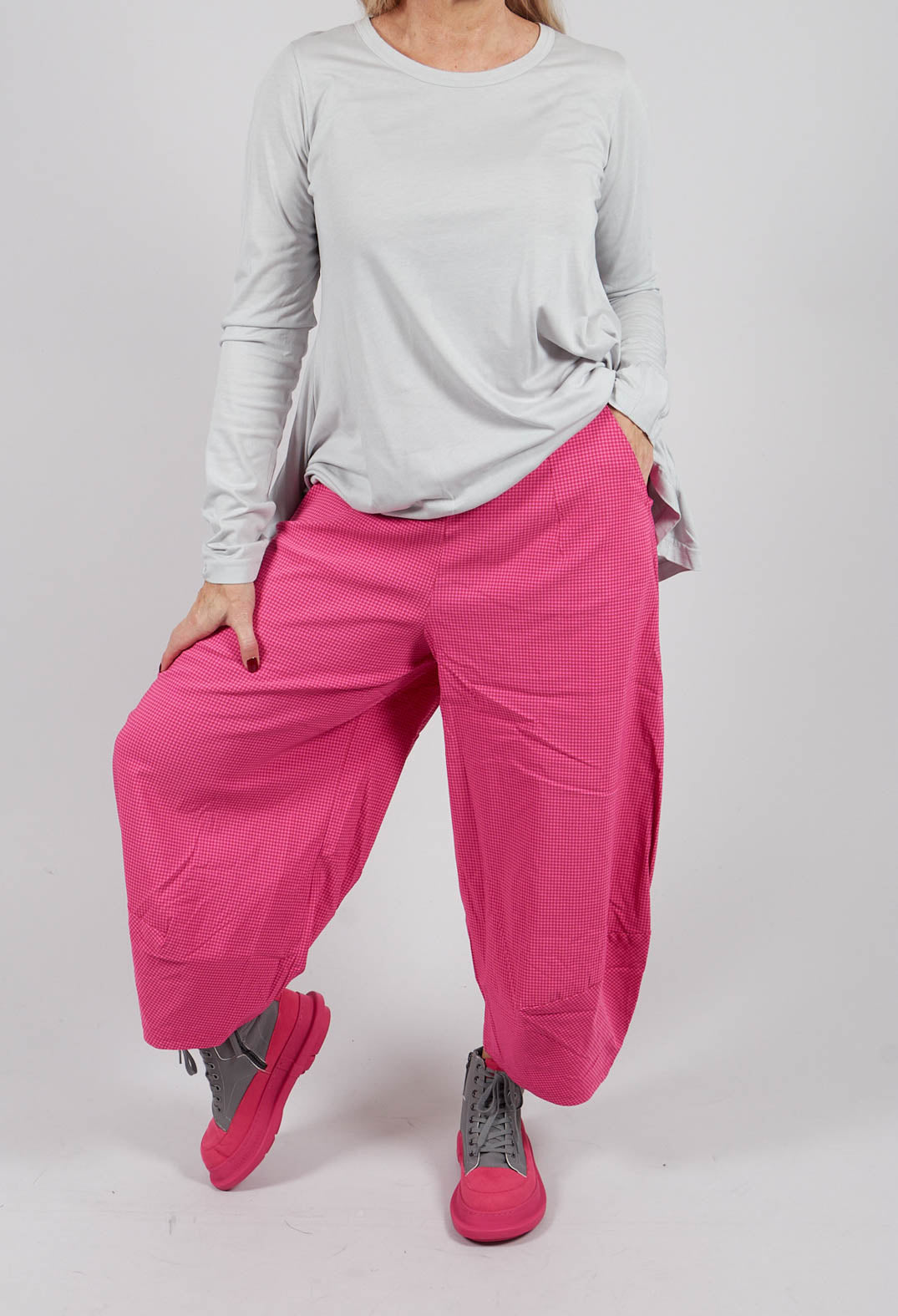 Pull On Tulip Leg Trousers in Rose Check - 3440136