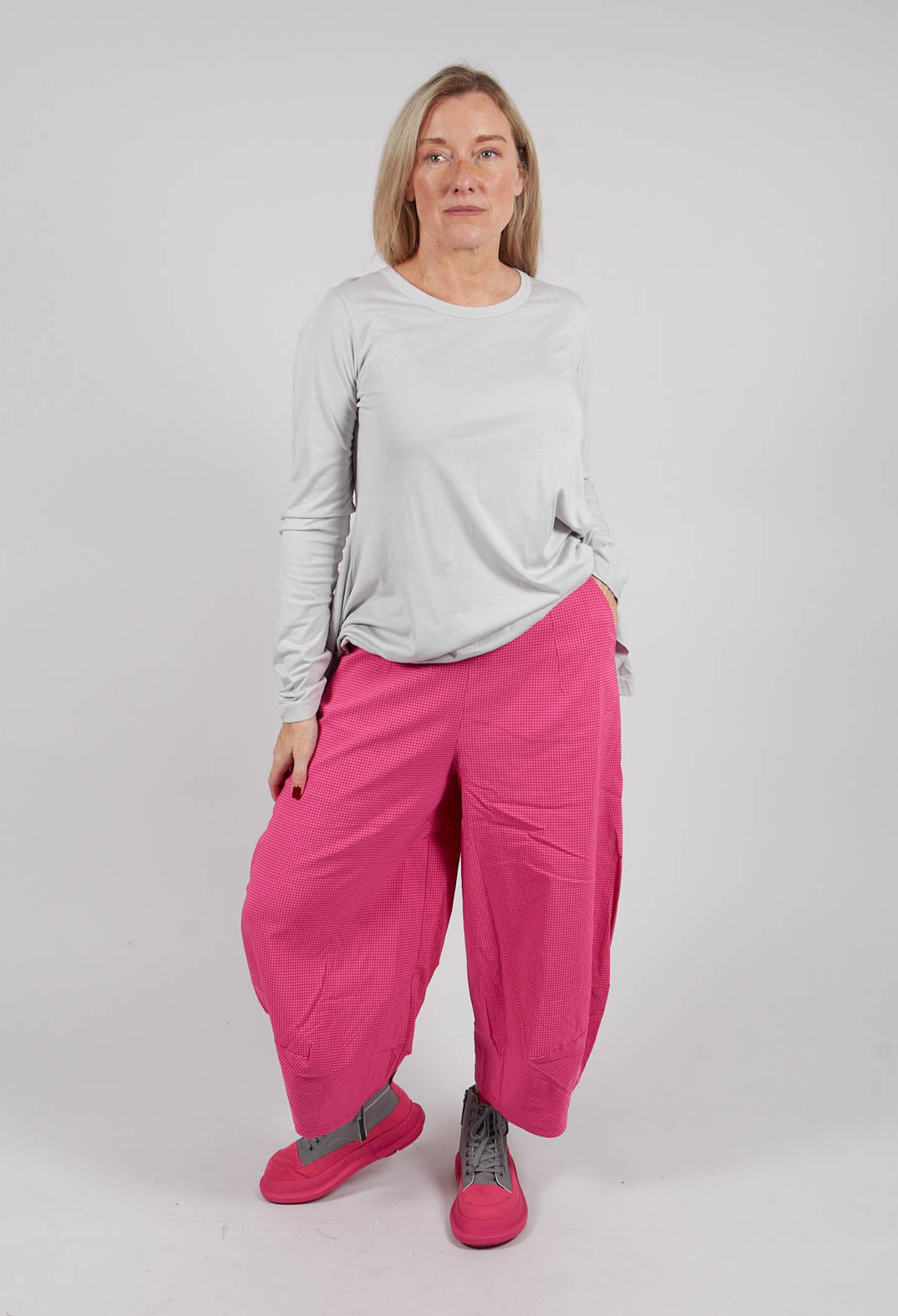 Pull On Tulip Leg Trousers in Rose Check - 3440136