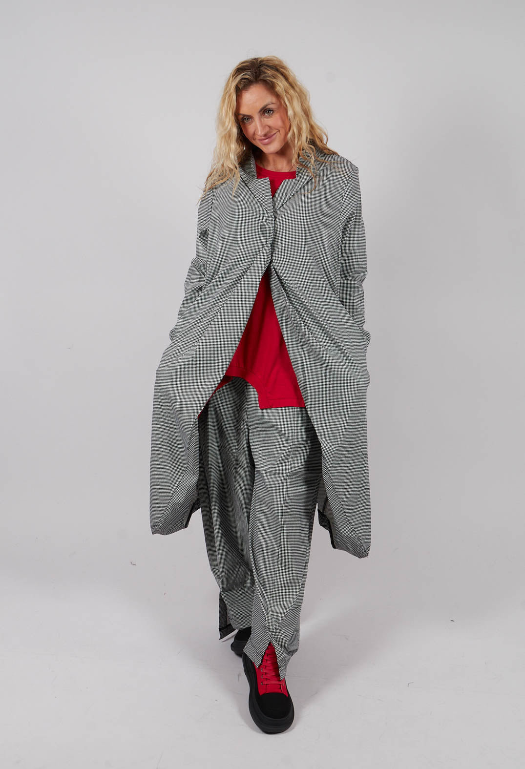 Fitted Coat in Black Off White Check - 3441239