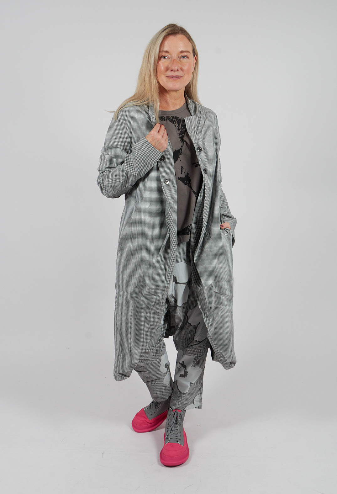 Fitted Coat in Dark Grey Check - 3441239
