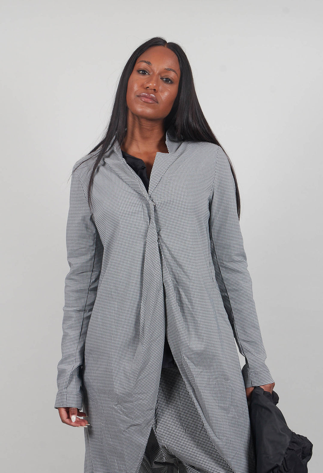 Fitted Coat in Dark Grey Check - 3441239
