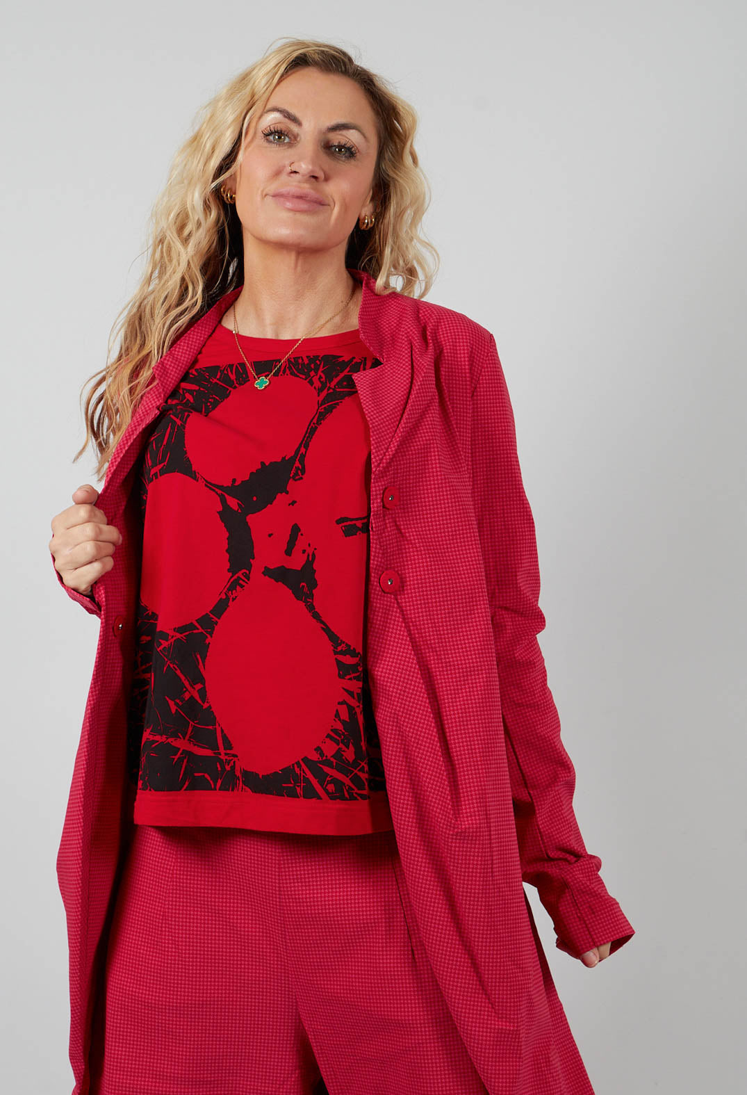 Fitted Coat in Rose Check - 3441239
