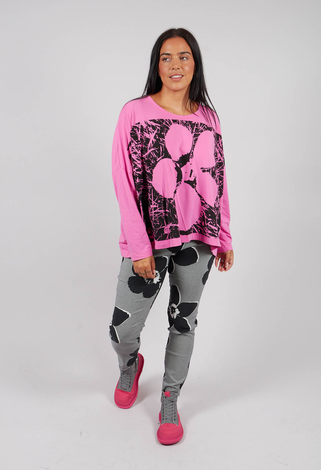 Long Sleeve T-Shirt with Motif in Lily Print - 3470503