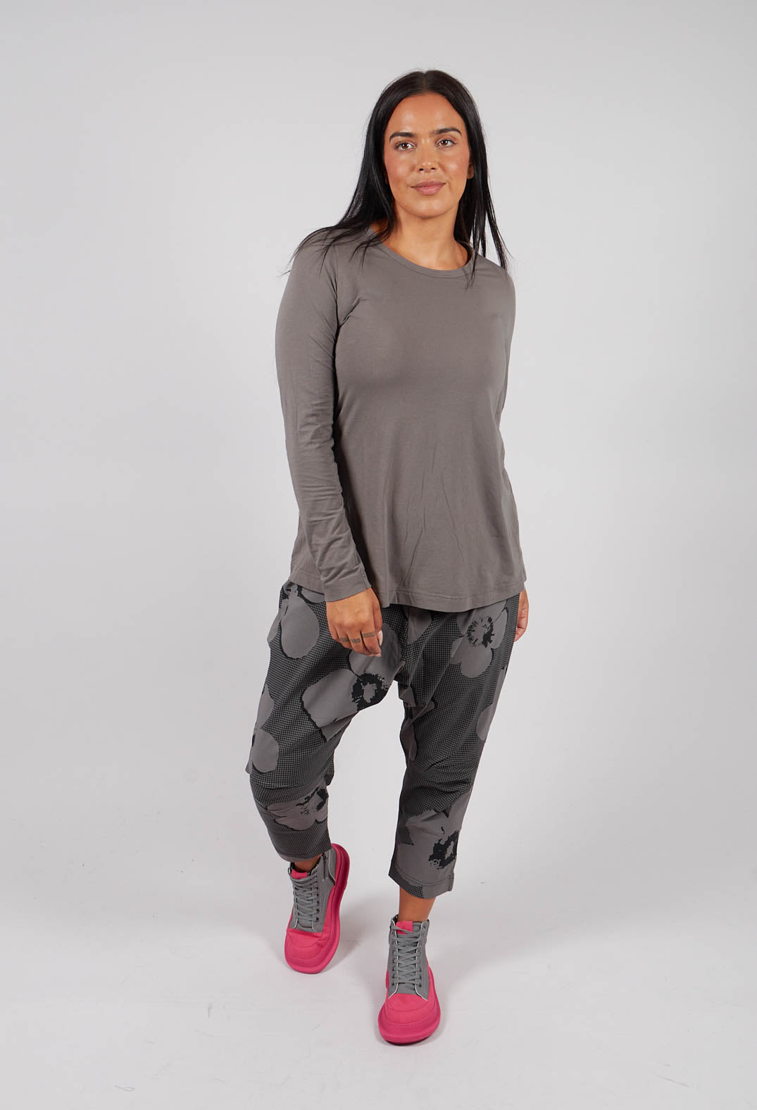 Long Sleeve T-Shirt with Tulip Hem in Dark Grey - 3470509