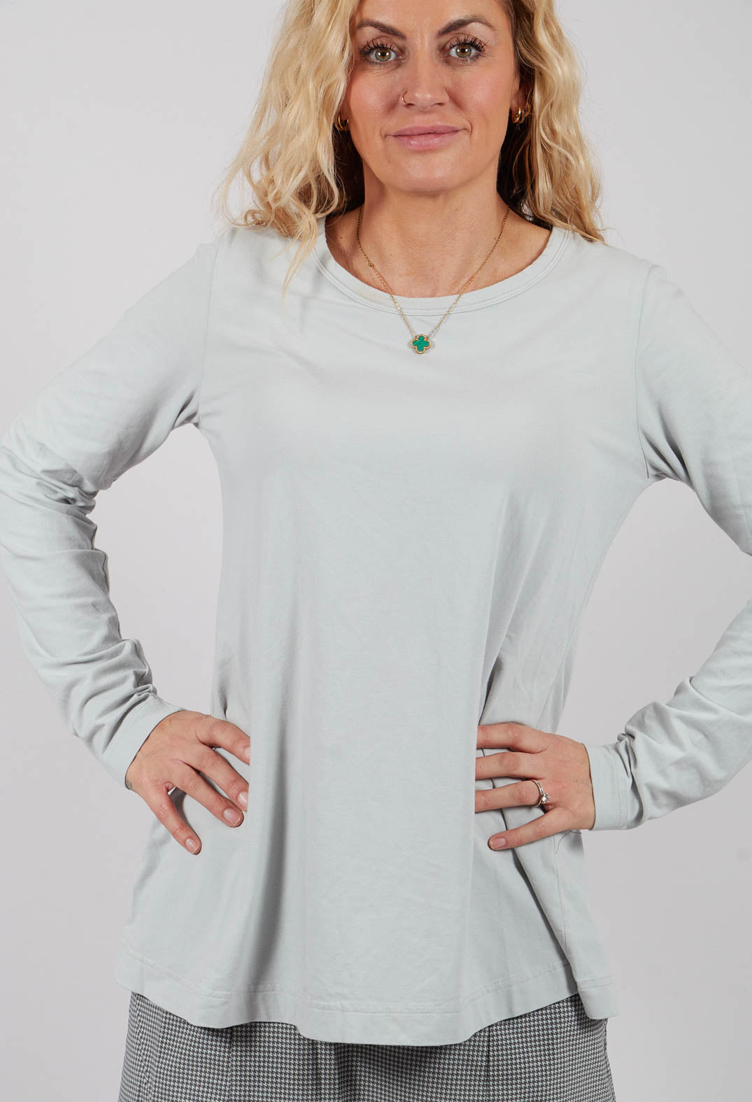 Long Sleeve T-Shirt with Tulip Hem in Light Grey - 3470509
