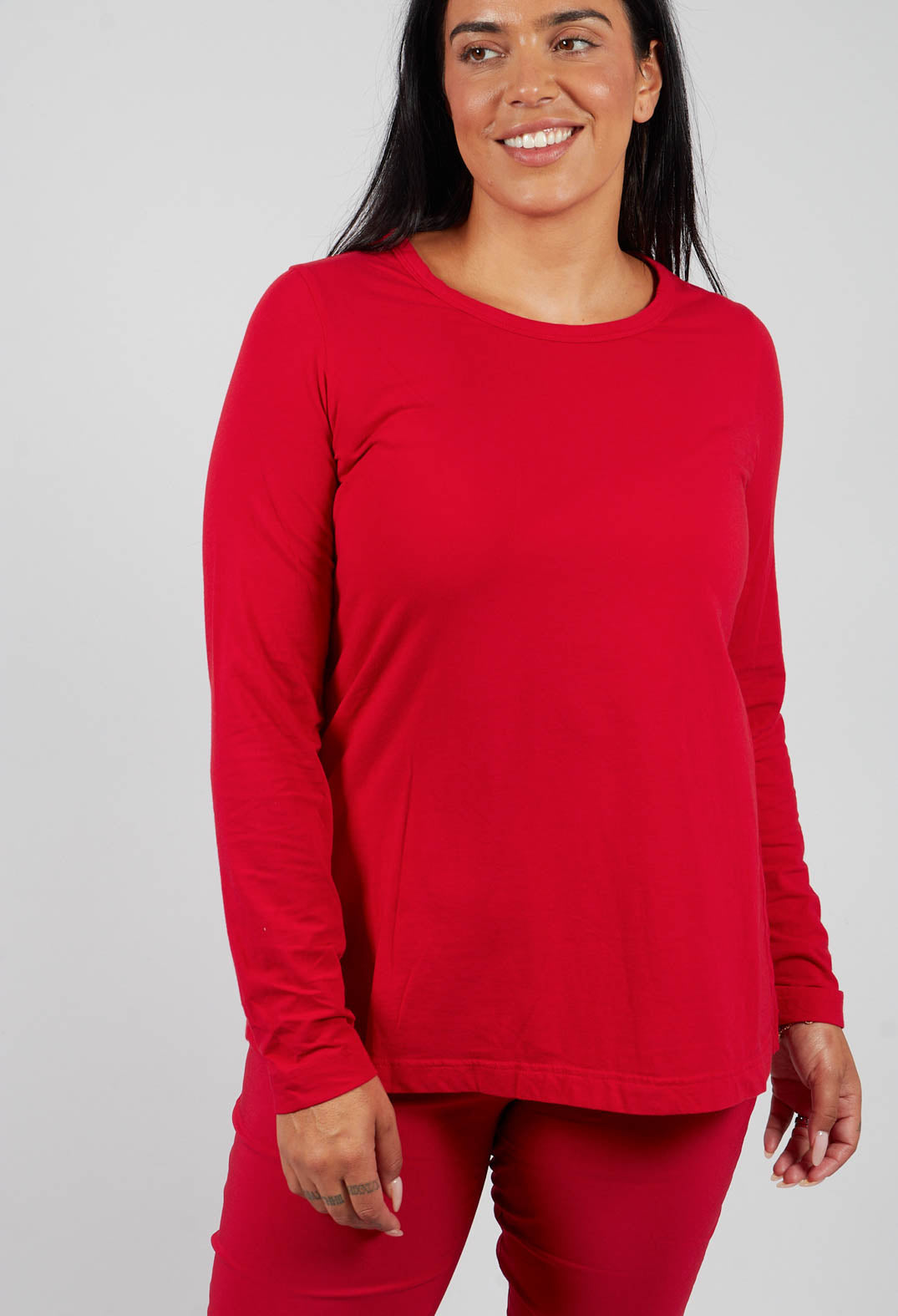 Long Sleeve T-Shirt with Tulip Hem in Rose - 3470509