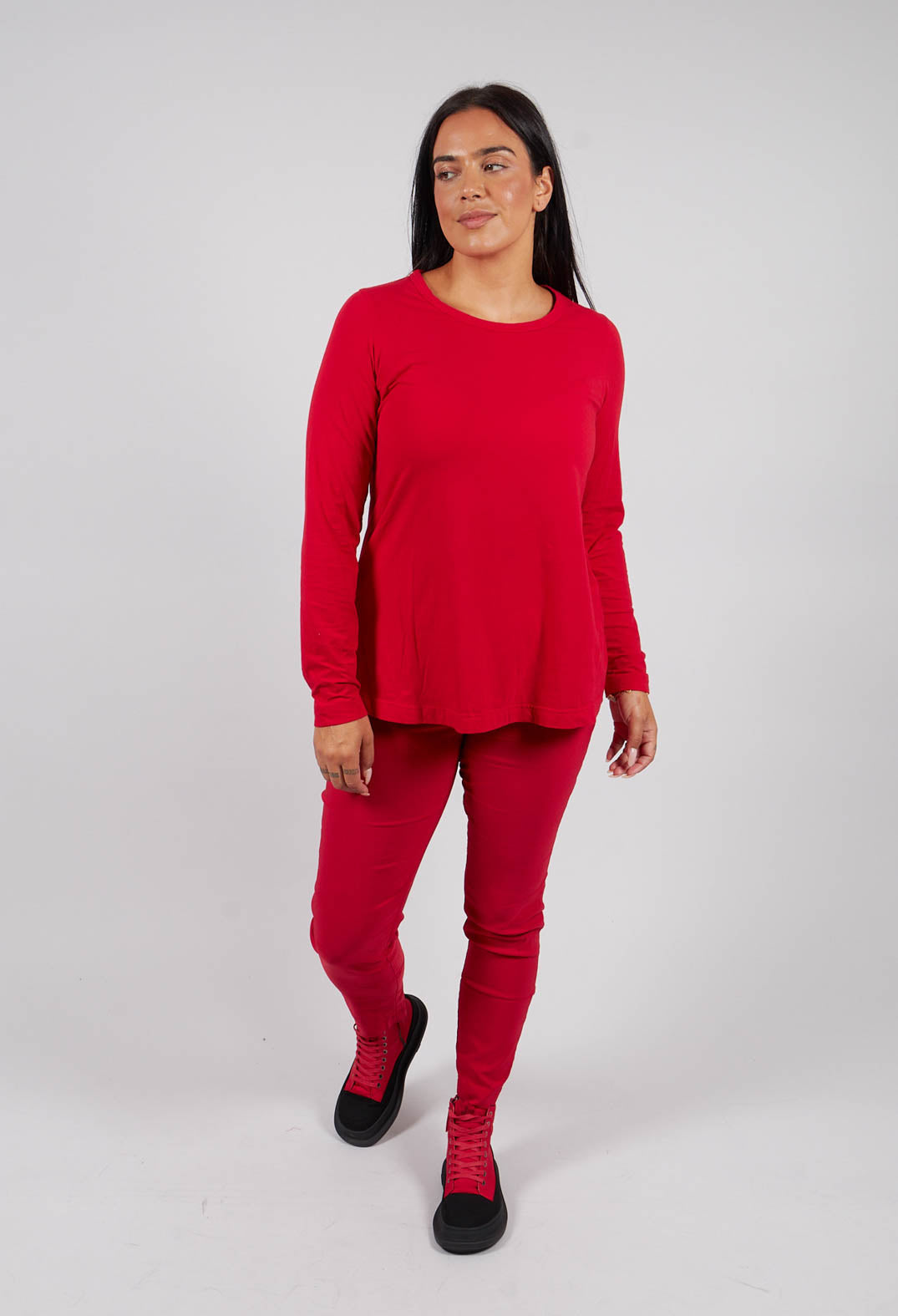 Long Sleeve T-Shirt with Tulip Hem in Rose - 3470509