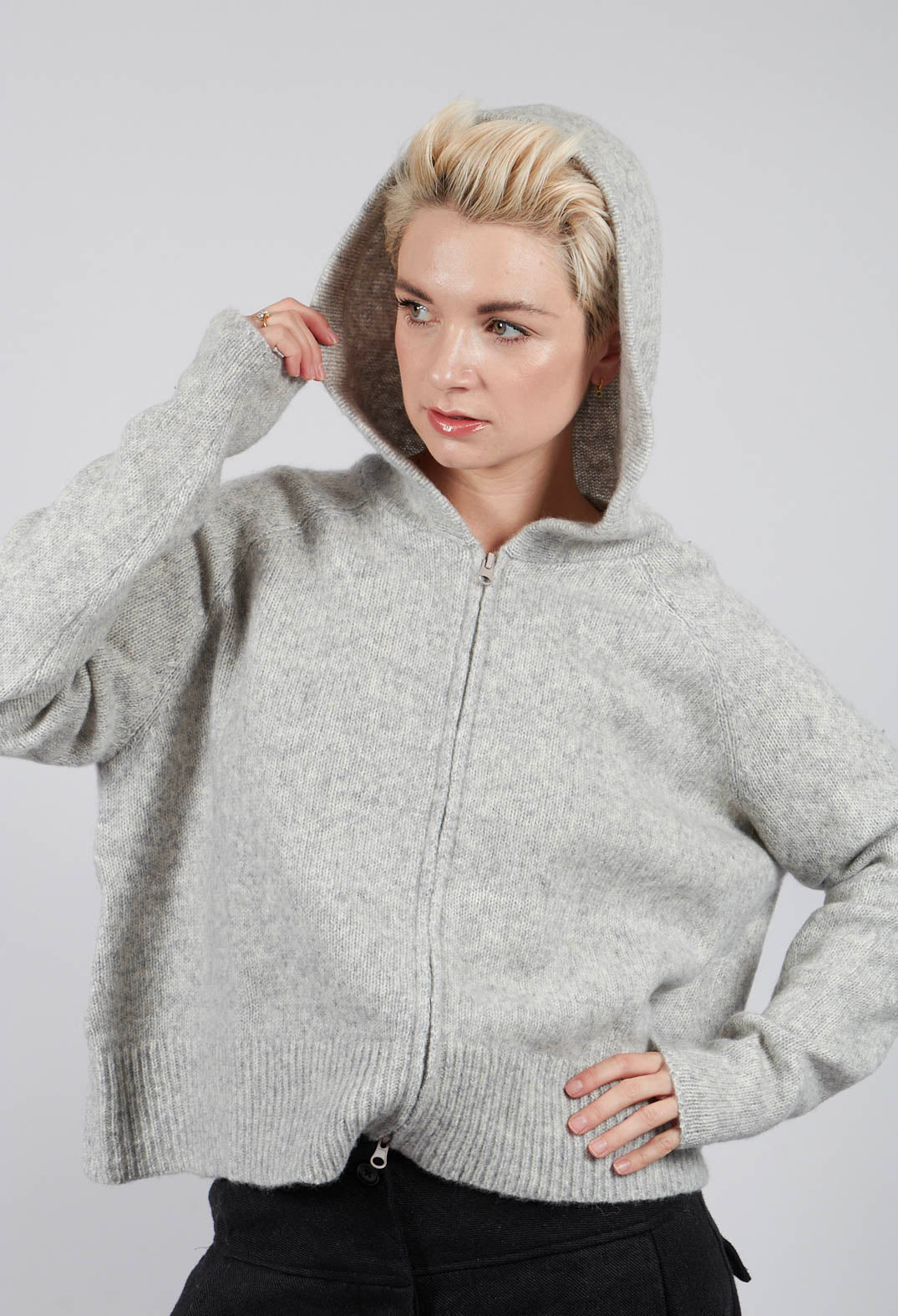 Cardigan with Hood in Light Grey - 3487103