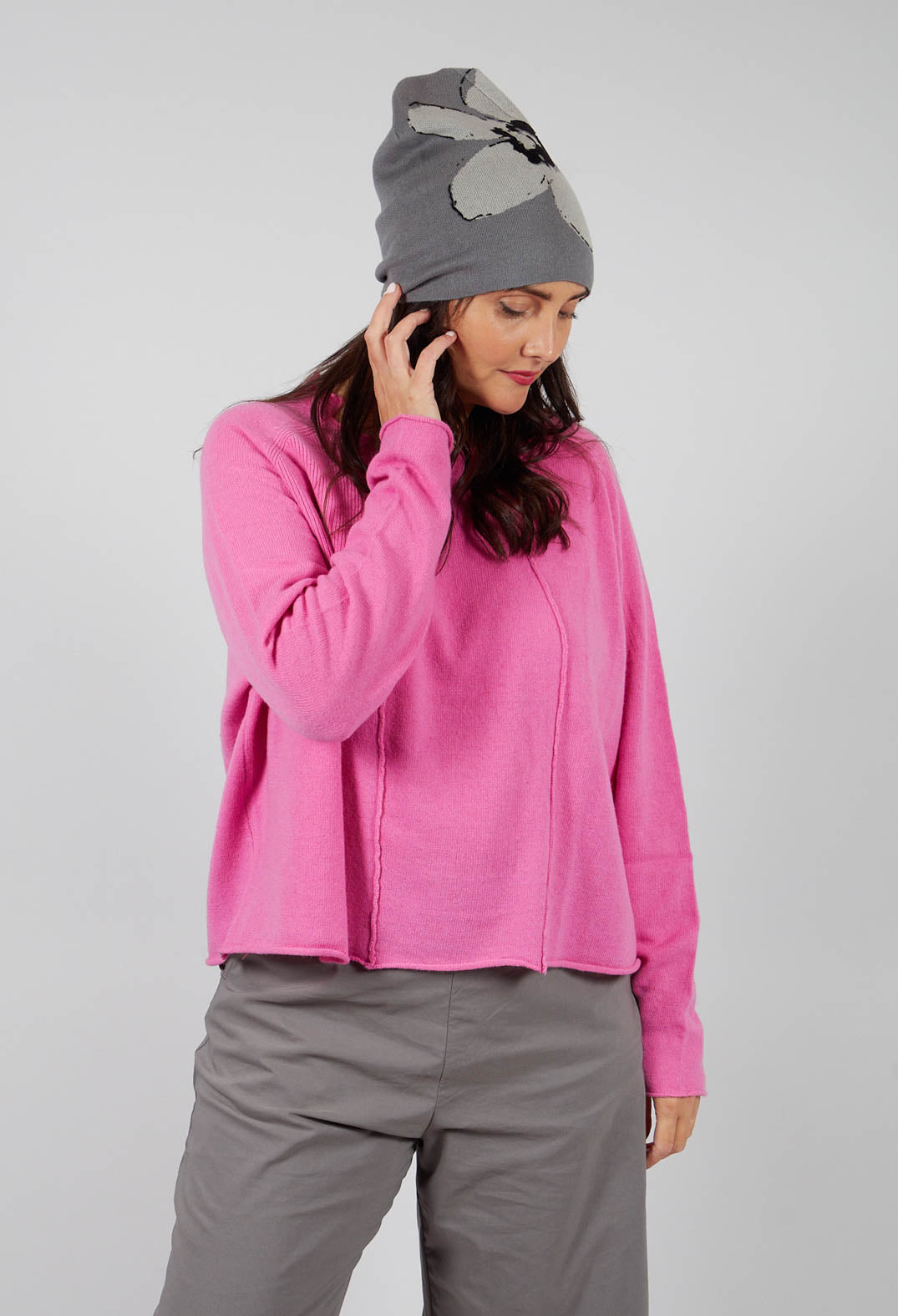 Slouch Fit Beanie Hat in Dark Grey Jacquard - 3594605