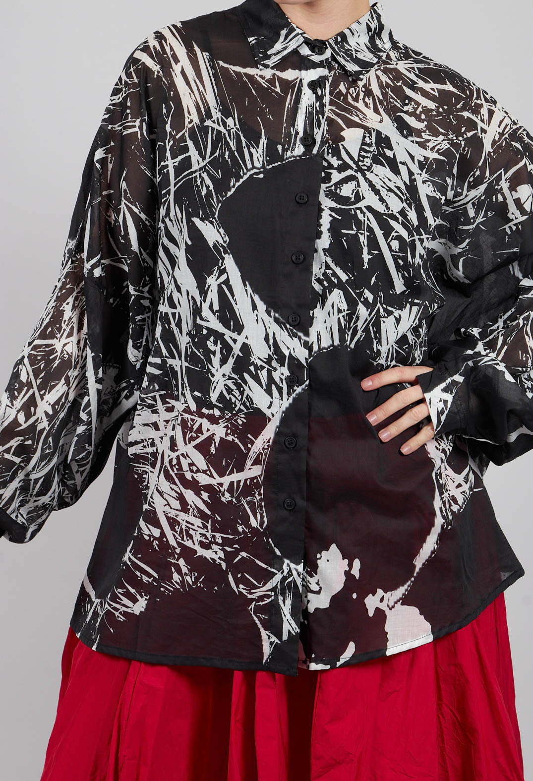 Relaxed Cotton Shirt in Black Off White Print - 3600401