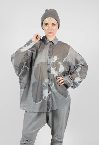 Relaxed Cotton Shirt in Dark Grey Print - 3600401