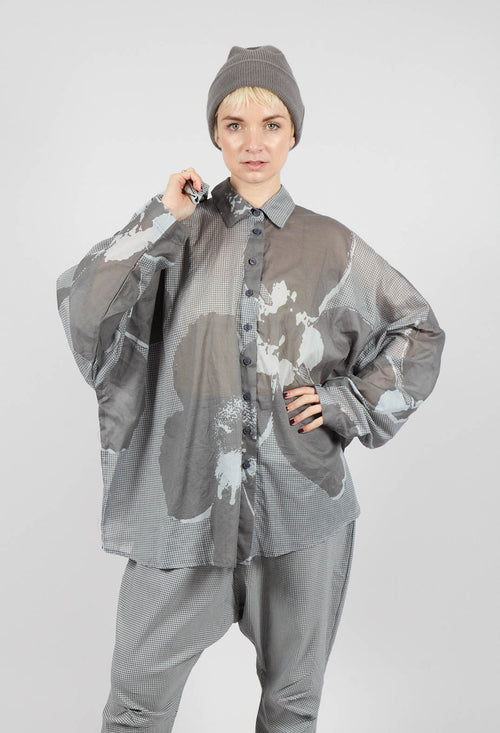 Relaxed Cotton Shirt in Dark Grey Print - 3600401