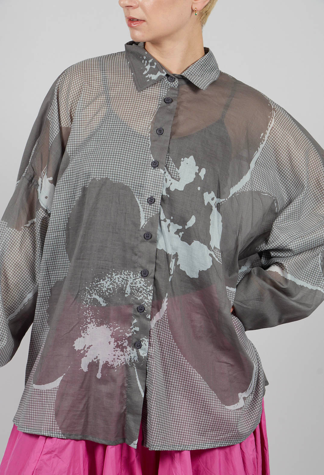 Relaxed Cotton Shirt in Dark Grey Print - 3600401