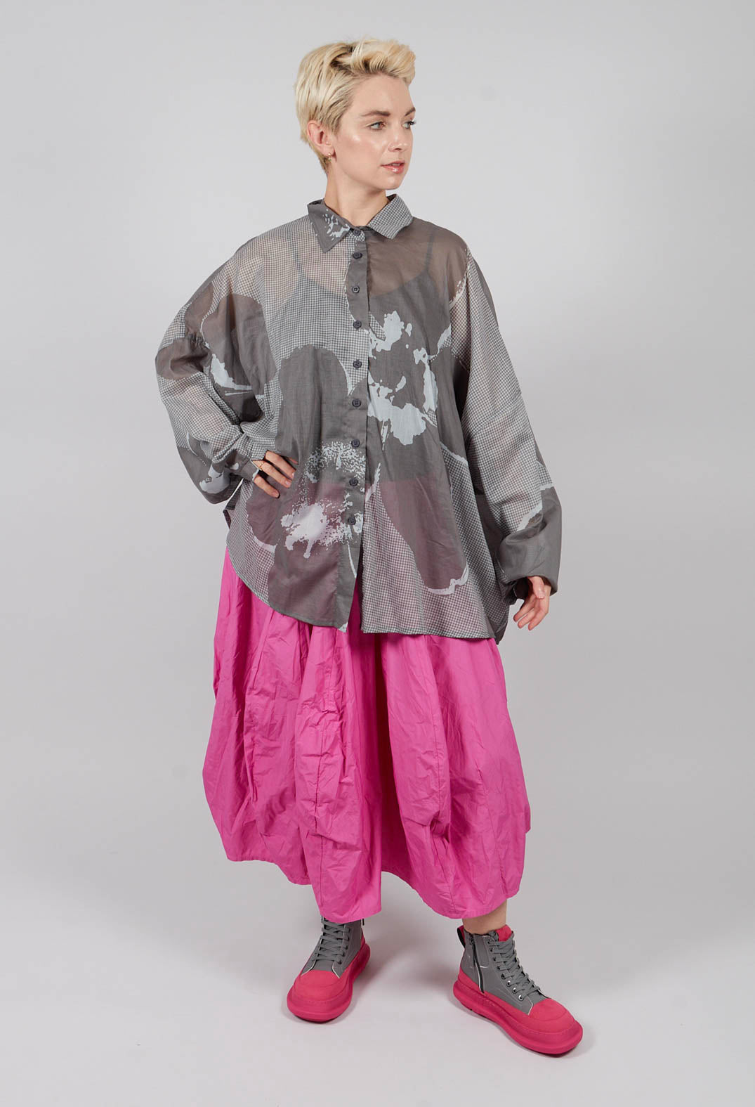 Relaxed Cotton Shirt in Dark Grey Print - 3600401