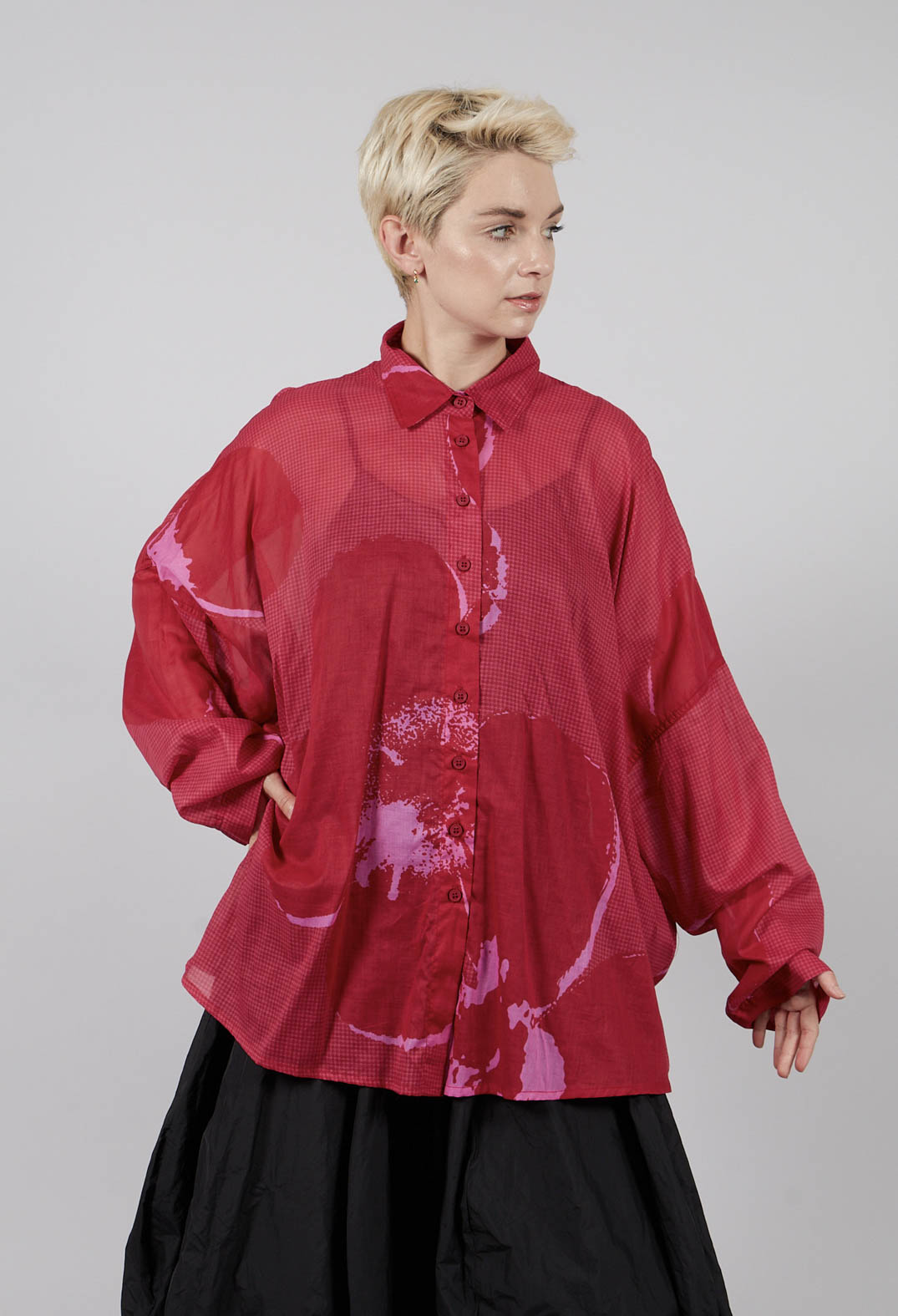 Relaxed Cotton Shirt in Rose Print - 3600401