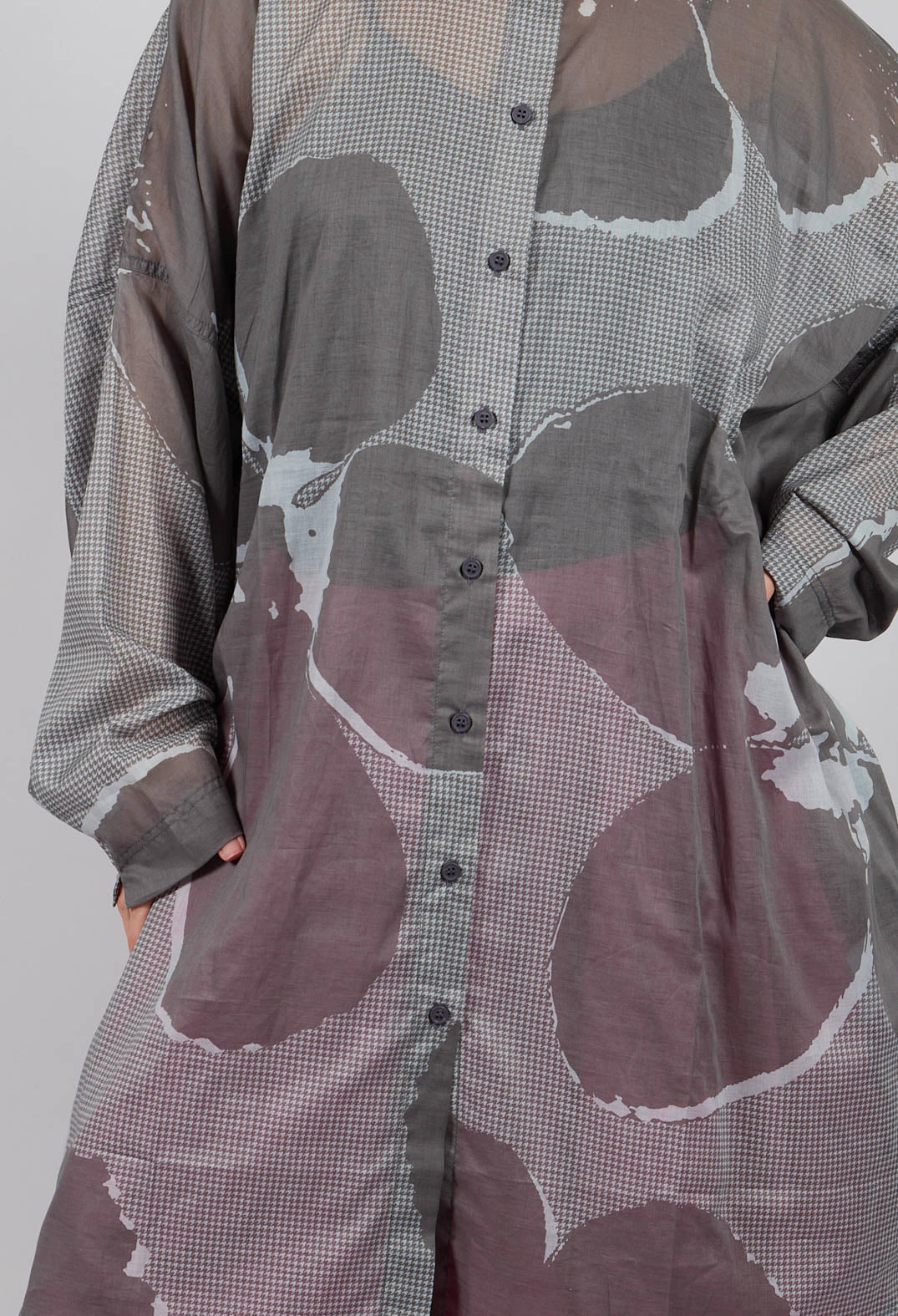 Relaxed Cotton Shirt Dress in Dark Grey Print - 3600902