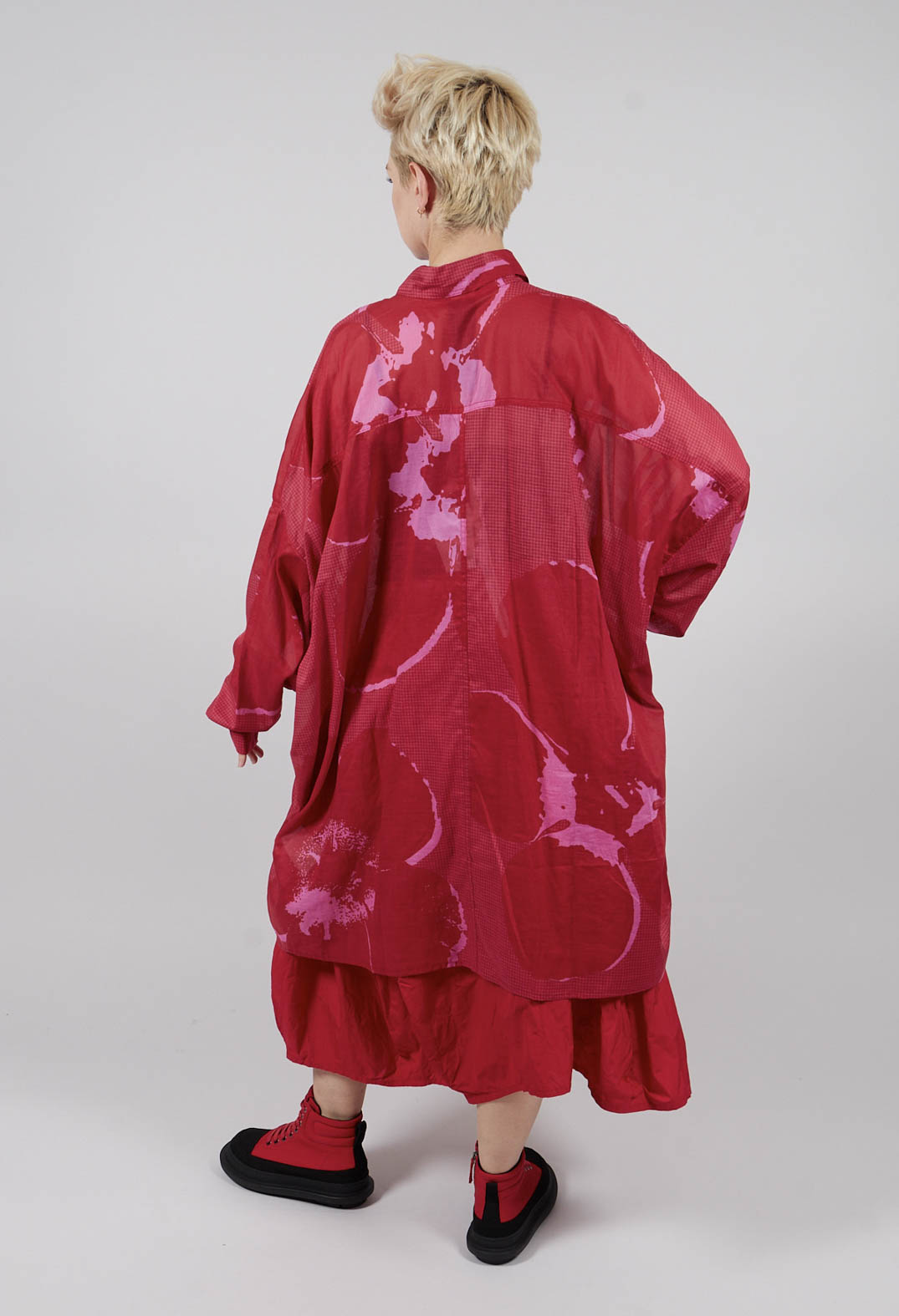 Relaxed Cotton Shirt Dress in Rose Print - 3600902