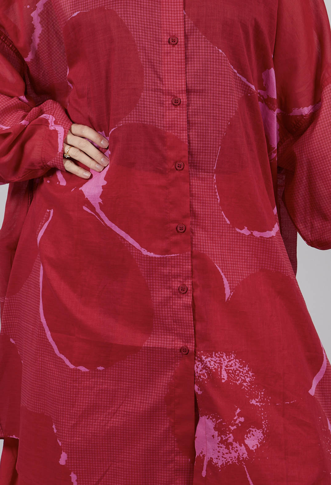 Relaxed Cotton Shirt Dress in Rose Print - 3600902