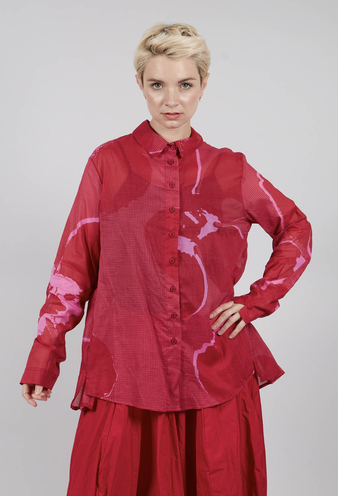 Pleated Back Cotton Shirt in Rose Print - 3600404