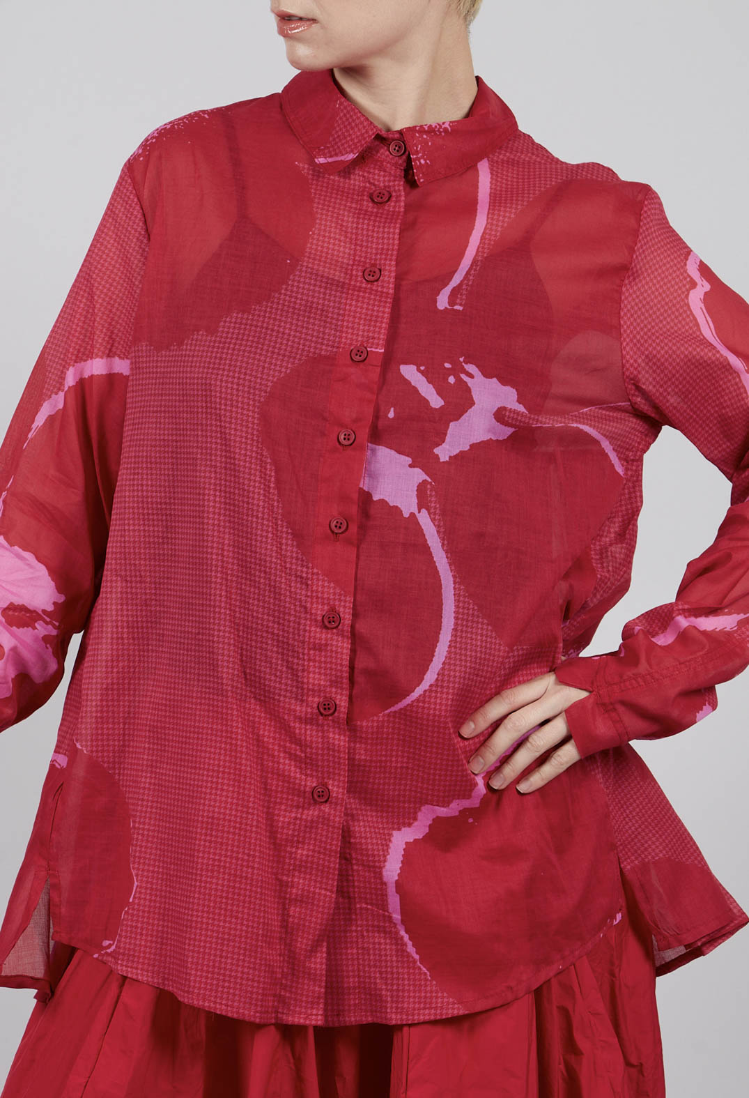 Pleated Back Cotton Shirt in Rose Print - 3600404