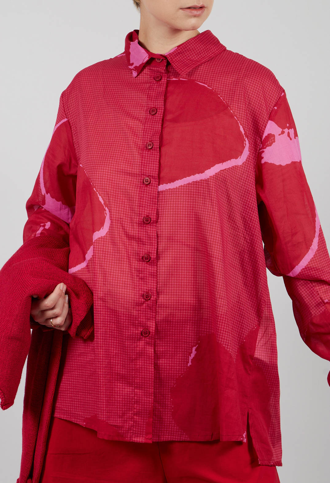 Pleated Back Cotton Shirt in Rose Print - 3600404
