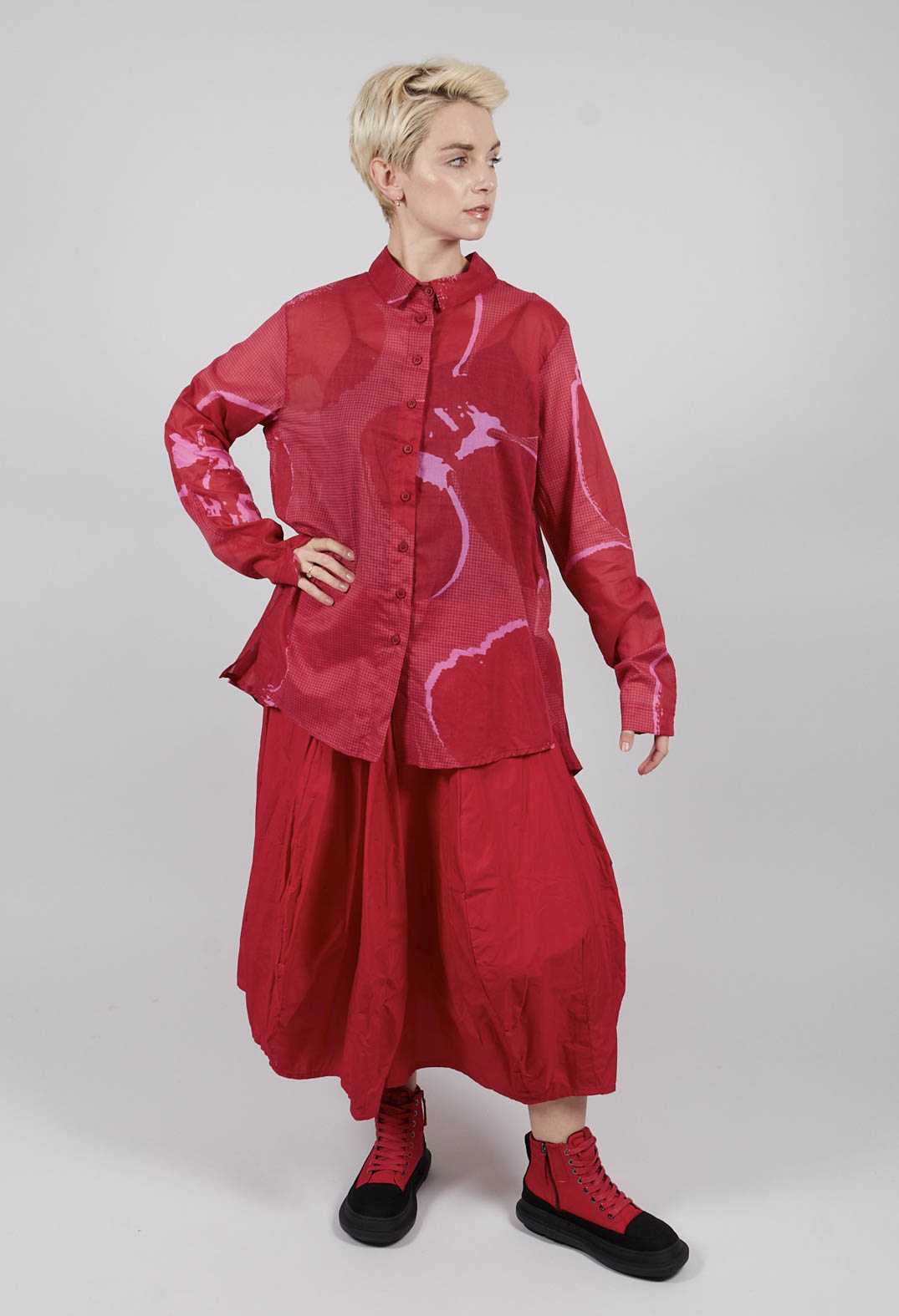 Pleated Back Cotton Shirt in Rose Print - 3600404