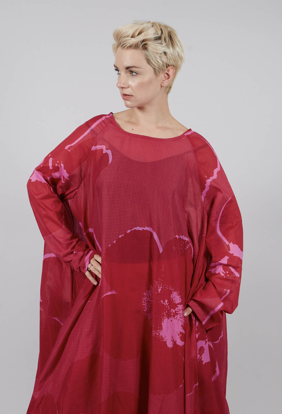 Oversized Cotton Dress in Rose Print - 3600905