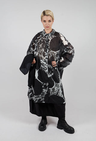 Oversized Shirt Dress in Black Off White Print - 3600907